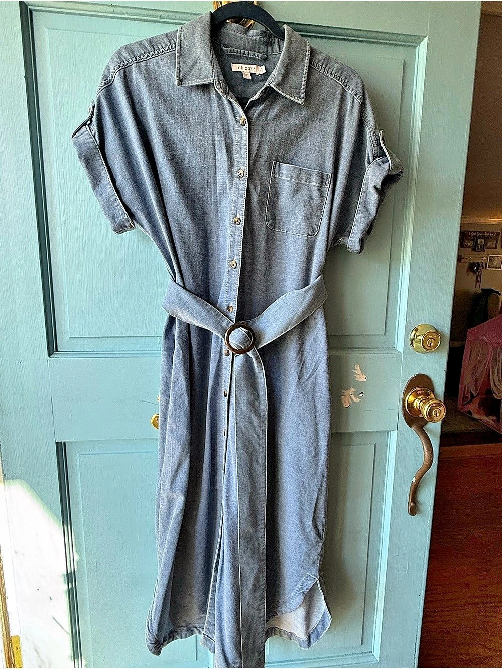 Chico's Denim Maxi Shirt Dress Size Medium